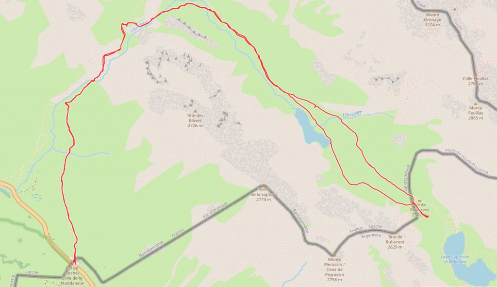 Karte Wanderung Larche- Col de Ruburent