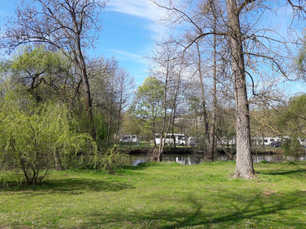 Blick über die Saale zum Campingplatz